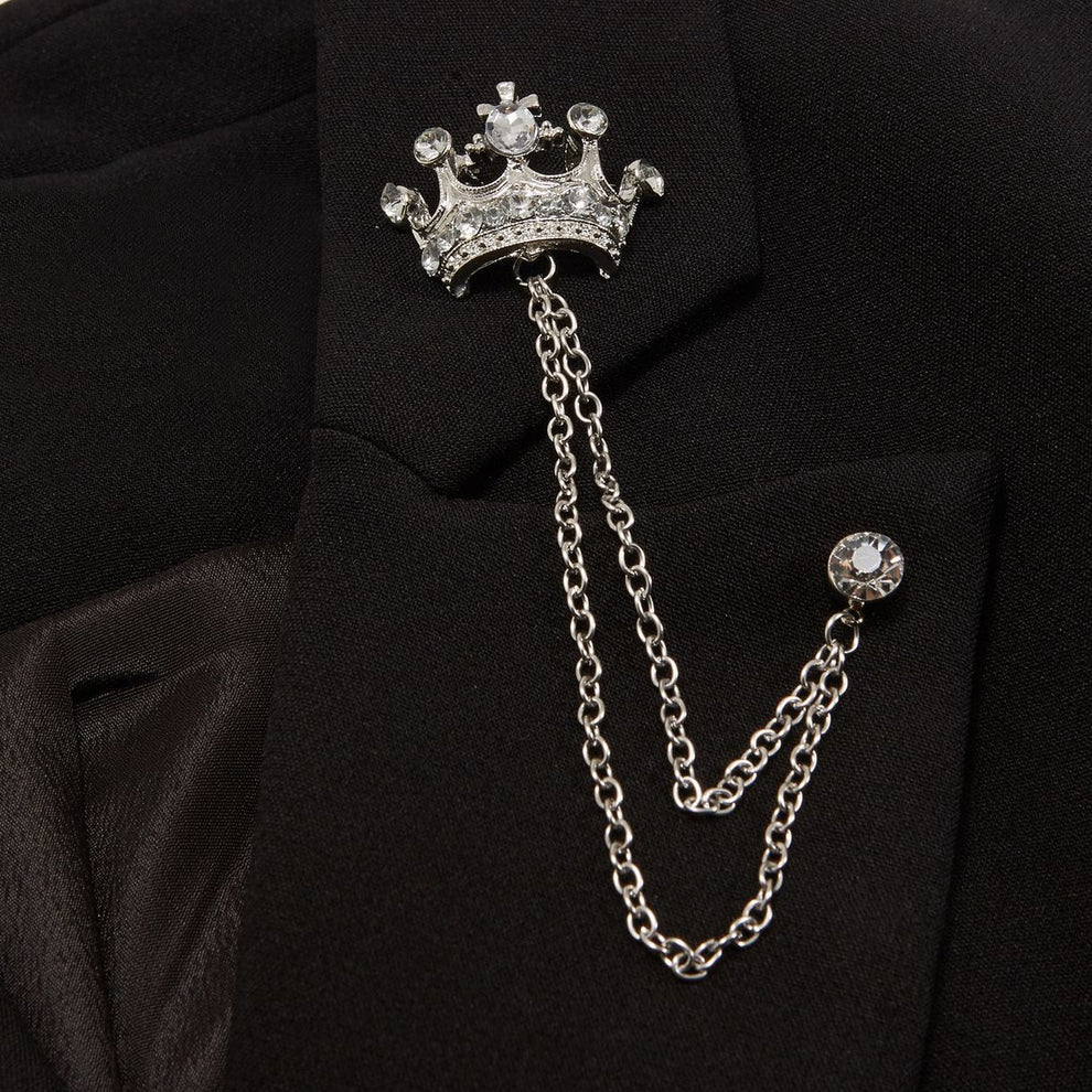 Silver Crown Chain Brooch